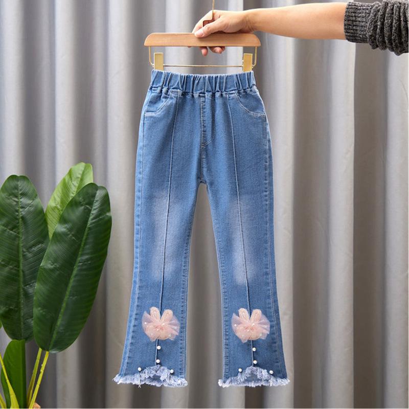 Children's Denim Pants Spring and Autumn Girls Flared Casual Long Pants