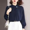Bahor Kuz Elegant Moda Tik Yaka Shifon Ko'ylak Ayollar 3/4 Yengli Kundalik Pastki Bluzka Ayollar Bir Rangli Pullover Top