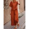Women Summer Casual Cotton Outfits Half Sleeve T-shirt and Trousers Two Piece Suit Set