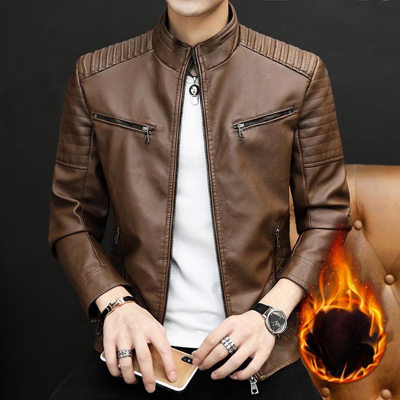 Мужская кожаная куртка с воротником-стойкой, весна и осень, новая корейская стильная красивая куртка из искусственной кожи для летающего мотоцикла для мужчин