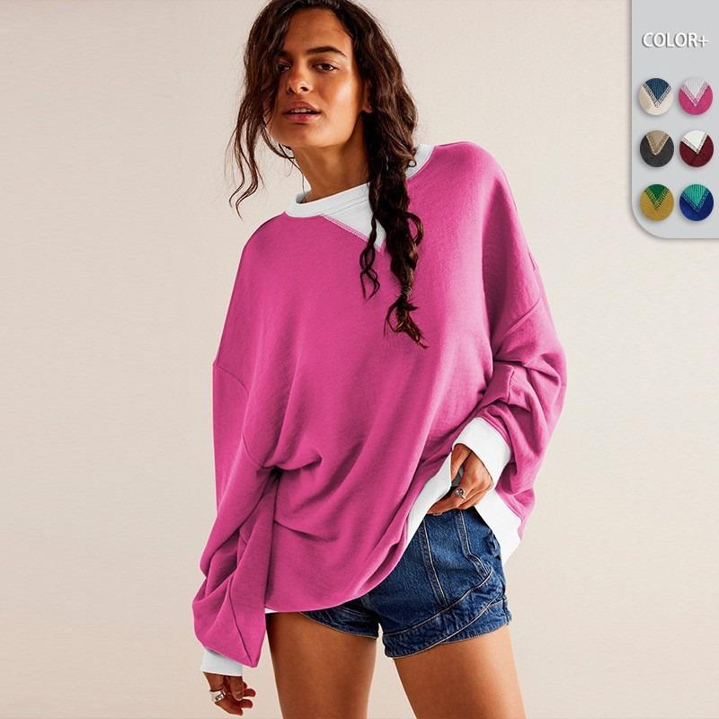 Women S Loose Fit Round Neck Long Sleeve Street Style Sweatshirt