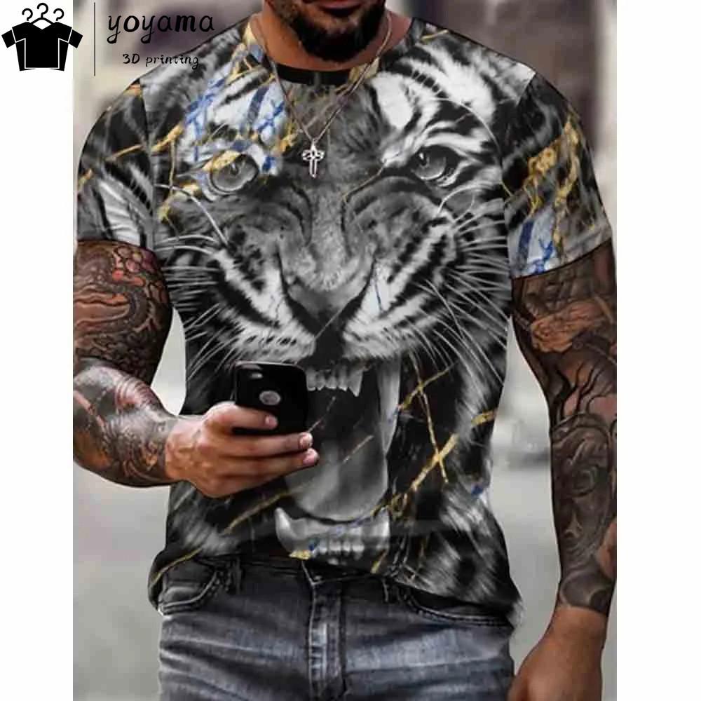 Мужская футболка с 3d принтом тигра, футболки, топы, модная мужская футболка с рисунком животного, уличная одежда большого размера, модная одежда с круглым вырезом