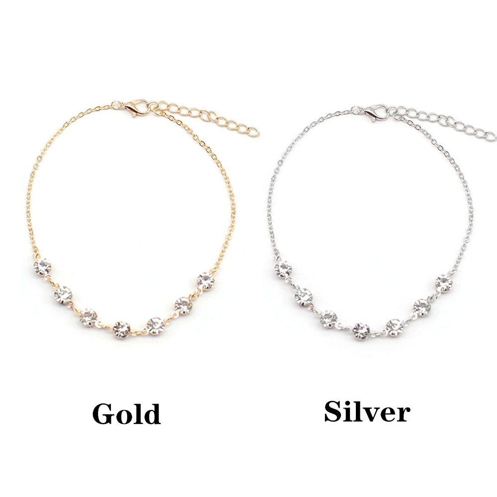 Silver Adjustable Summer Beach Jewelry Birthday Gift Barefoot Sandal Rhinestone Anklets Foot Chains