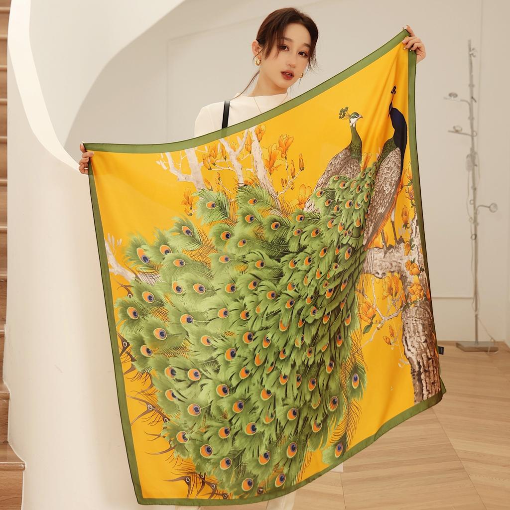 110cm Large Shawl Silk Square Scarf for Women Luxury Print Hijab Bandana Muslim Headband Wrap Beach Stoles Foulard Echarpe