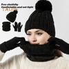 Winter Hat Scarf Gloves Set Fleece Lined Hat Warm Neck Wrap Thick Knitted Touchscreen Gloves for Men Women Cycling Hiking Travel