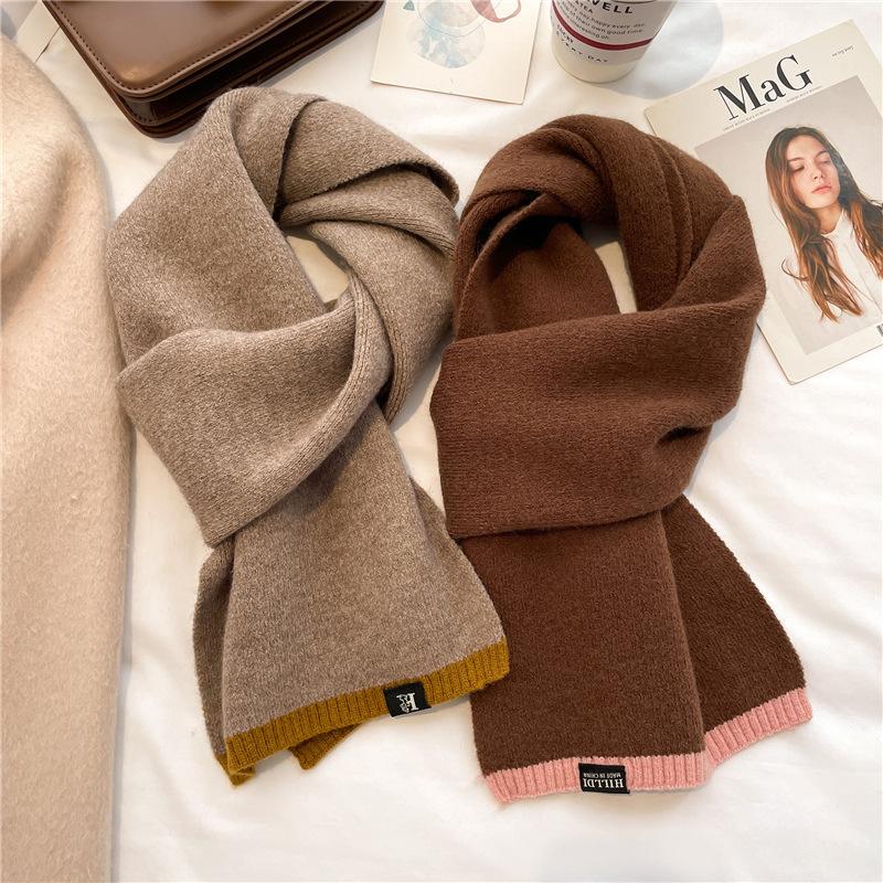 Winter New Solid Color Versatile Raw Scarf Knitted Wool Warm Scarf For Men And Women Basic External Thickened