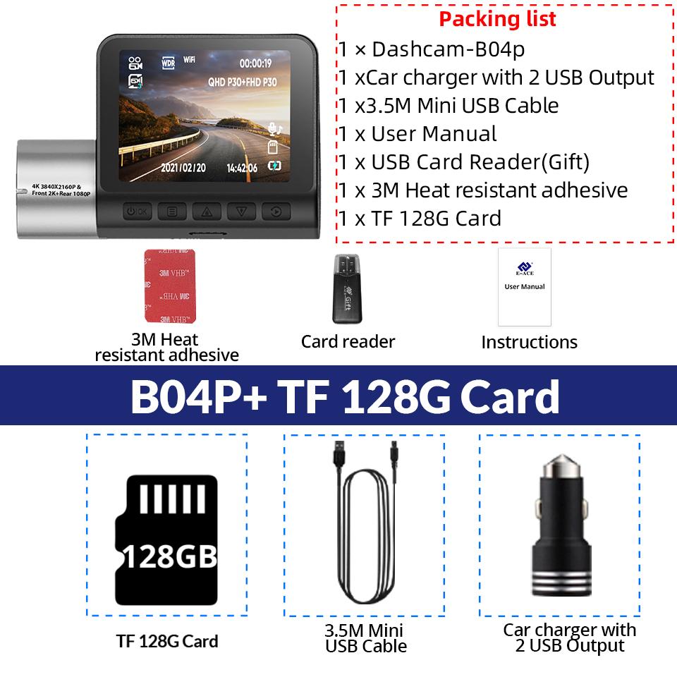 E-ACE 4K DVR видеорегистратор для автомобиля 2160P ADAS GPS WiFi камера для вождения видеорегистратор черный ящик для авто