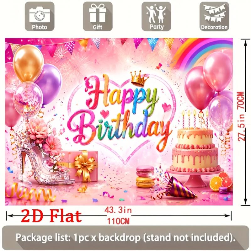 Vibrant Pastel Rainbow Arch with Glittery Balloons, Crown-Topped Happy Birthday Script, Layered Cake and Confetti-Dusted Gift Boxes, Party