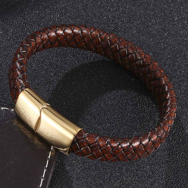 Vintage Men Jewelry Braided Leather Bracelet Stainless Steel Clasp Fashion Bangles Wristband Jewelry Gifts