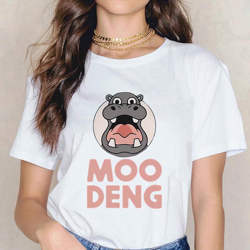 Funny Baby Hippo Moo Deng Tshirt Women Men Fashion T-shirt Streetwear Kawaii Cartoon T Shirt Harajuku Y2k Tee Tops Mange Clothes