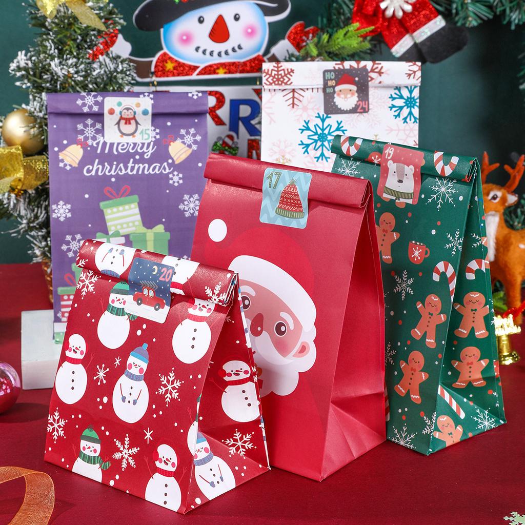 24 шт. Рождественский крафт Праздничная подарочная бумажная упаковка Пакеты для карамельных яблок Подарочные сумки-тоут Набор Принадлежности для украшения вечеринки