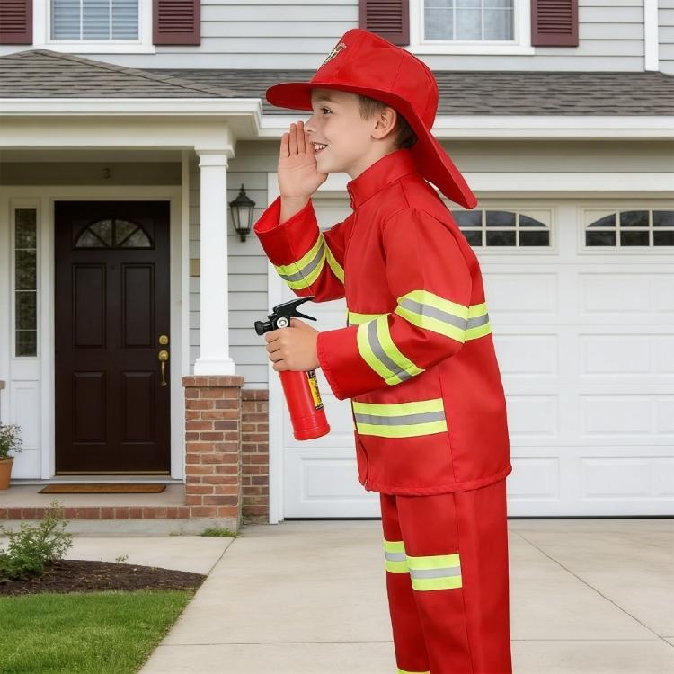 8Pcs Fireman Costume for Kids Firefighter Dressing Up Clothes Fireman Costume with Toy Accessories Set for Pretend Play