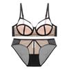 2022 New Thin Cup Underwear Sexy Lace Breathable Push Up Bra Set Women Romantic Burgundy Stripe Bandage Brassiere and Panties