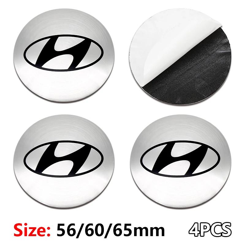 Логотип Hyundai 56 мм 60 мм 65 мм Наклейки на центральные колпачки ступицы колеса автомобиля Алюминиевая наклейка для Tucson Accent Elantra Santa Sonata I20 I30 ix25