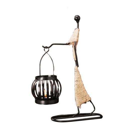 Human Figure Iron Candle Holder Handmade Metal Jute Rope Candlestick Nordic Boho Home Decor for Dining Table Bar Countertop Wedding