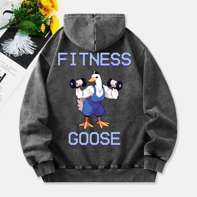 Худи Fitness Goose с принтом мультяшек, женский хлопковый пуловер, удобная теплая одежда оверсайз с капюшоном