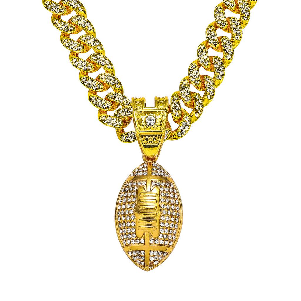 Rugby Full Diamond Cuban Chain Pendant, European and American Hip Hop Zinc Alloy Necklace Accessories