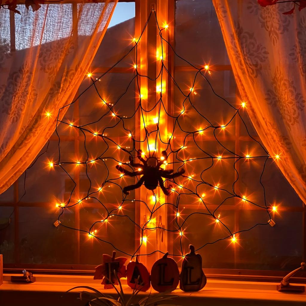 New LED Spider Web String Light with Remote Control 8 Modes Net Mesh Atmosphere Lamp Outdoor Indoor Party Halloween Decoration