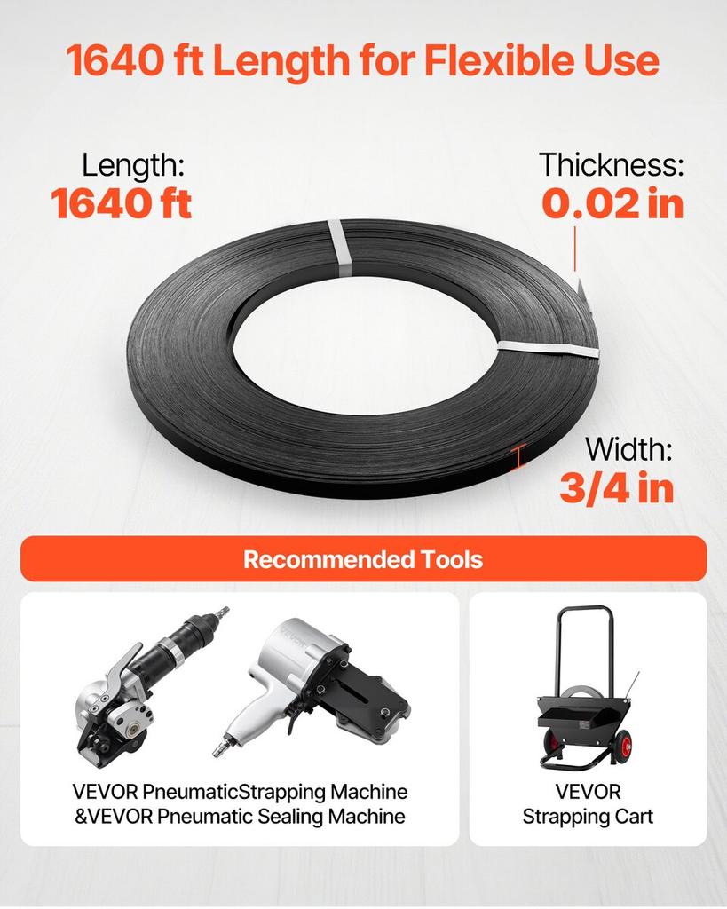 Steel Strapping Coil, 19 mm x 0.55 mm x 500 m, Metal Strapping Banding Roll Withstands Harsh Environment, 771 kg Break Strength, Heavy Duty Banding