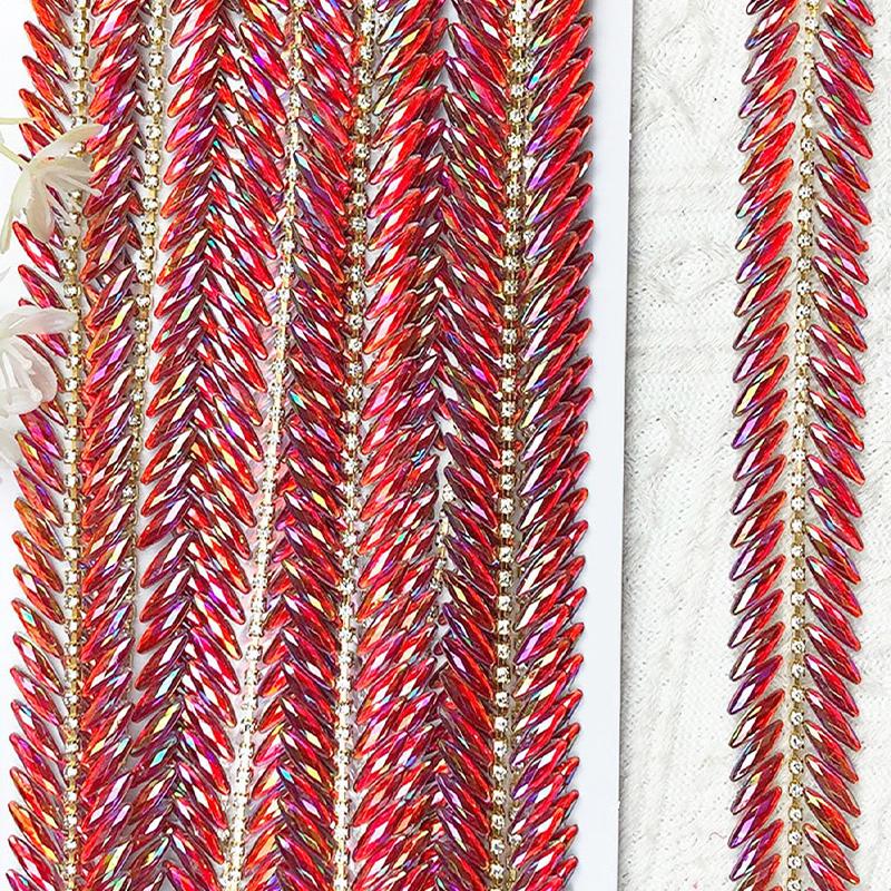 1 Yard Crystal Rhinestone Trim Fashion Shaped DIY Repair Iron-On Rhinestone Ribbon Crystals Dress Shoes Bags Accessories