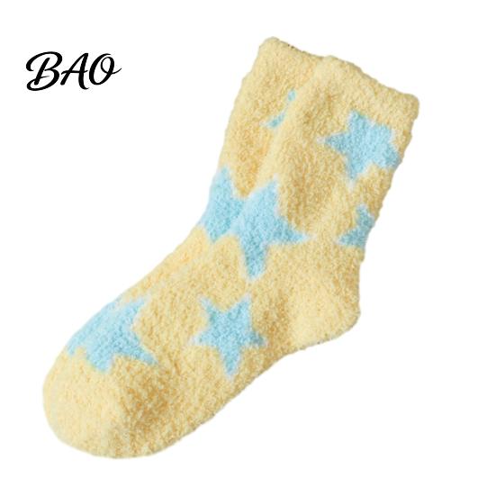 Autumn Winter Bed Socks Coral Fleece for Women, Soft Thermal Crew with Non-Binding Velvet Top, Fuzzy Sleep Cute Prints Thickened Fluffy House