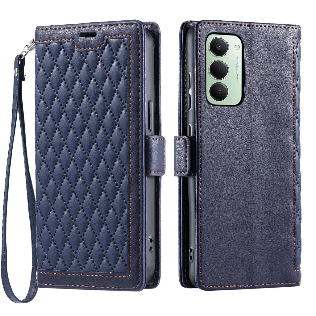 For Xiaomi Redmi 15 5G (EU) (171mm)/4G (EU) (171mm) Leather Case Rhombus Texture Wallet Stand Phone Cover with Wrist Strap