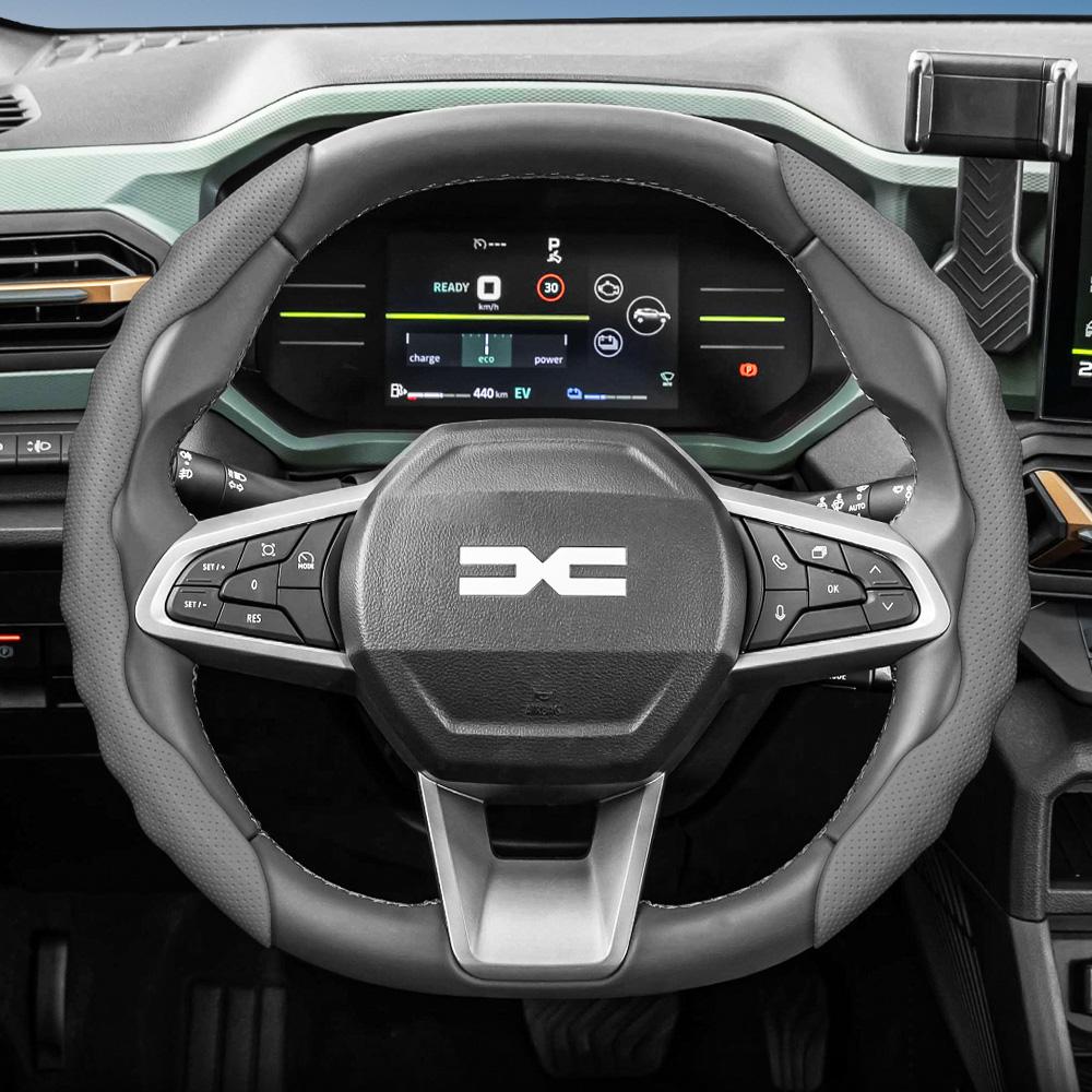 vcxja9 Suitable for Dacia Steering Wheel Cover, Wave-Shaped Sporty Design, Breathable Leather, Segmented Anti-Slip Sweat-Absorbing Protective