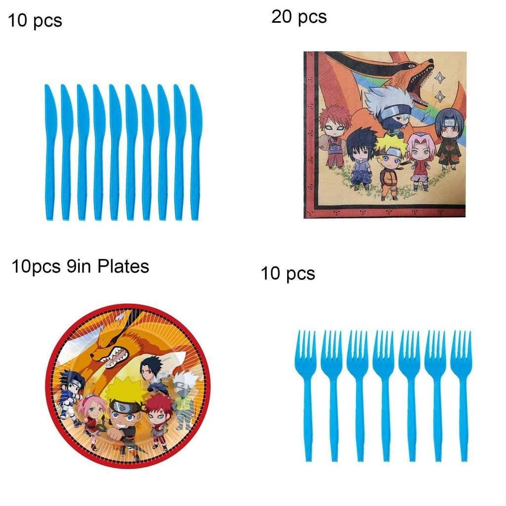 Яркие товары для дня рождения в стиле Наруто-ниндзя, включая баннеры и топперы для торта