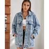 Женские повседневные джинсовые куртки больших размеров, винтажные рваные джинсовые пальто средней длины