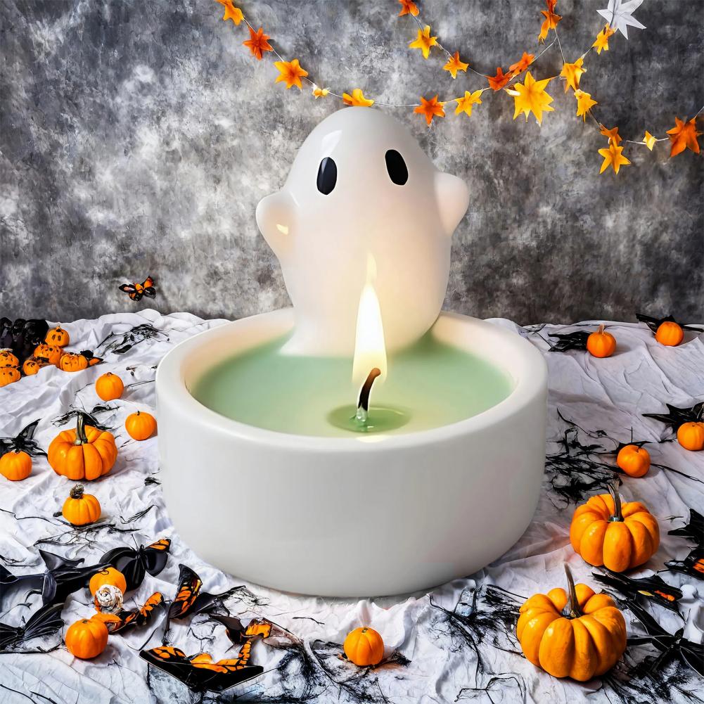 Halloween Candle Stand Spider Candle Holder Spooky Halloween Resin Candle Holder with Ghost Spider Candlestick Holder Spooky Dec