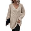 Women's Casual Solid Color V-Neck Oversized Sweater Fall Winter Loose Long Sleeve Sweater Top