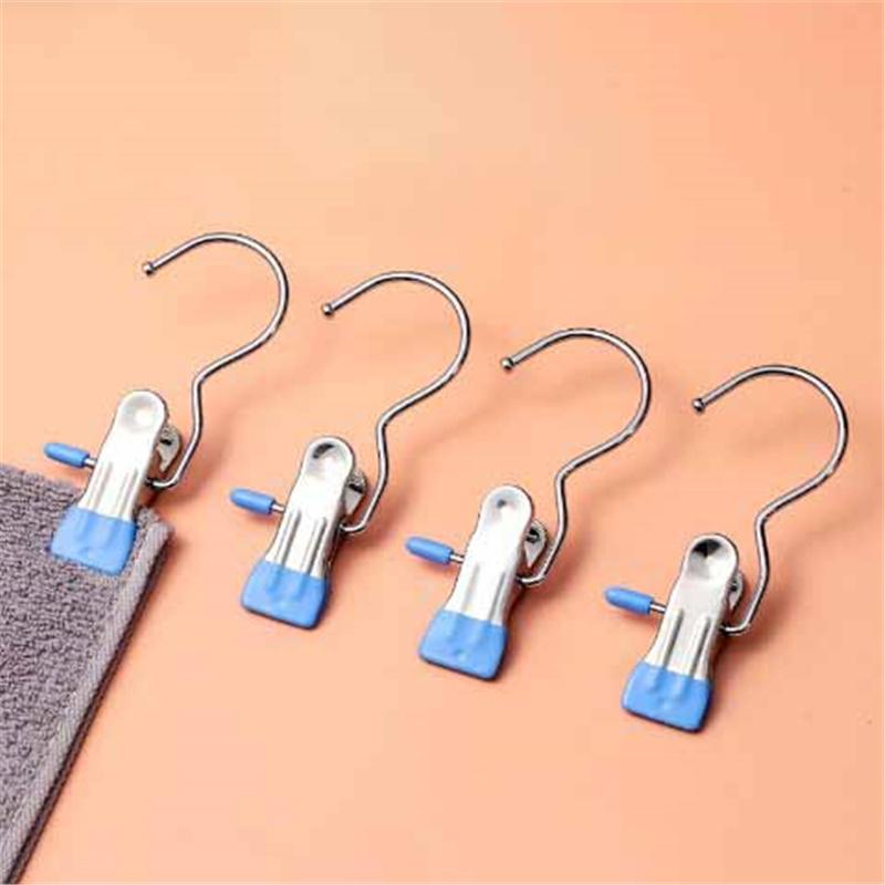 30pcs Stainless Steel Clothespins with Hooks Pants Rack Portable Hanging Closet Clothes Hanger Laundry Travel Home Supplies