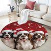 Dogs in Santa Hats Round Area Rug,Carpet Rug for Living Room Bedroom Sofa Playroom Decor,Non-slip Floor Mat