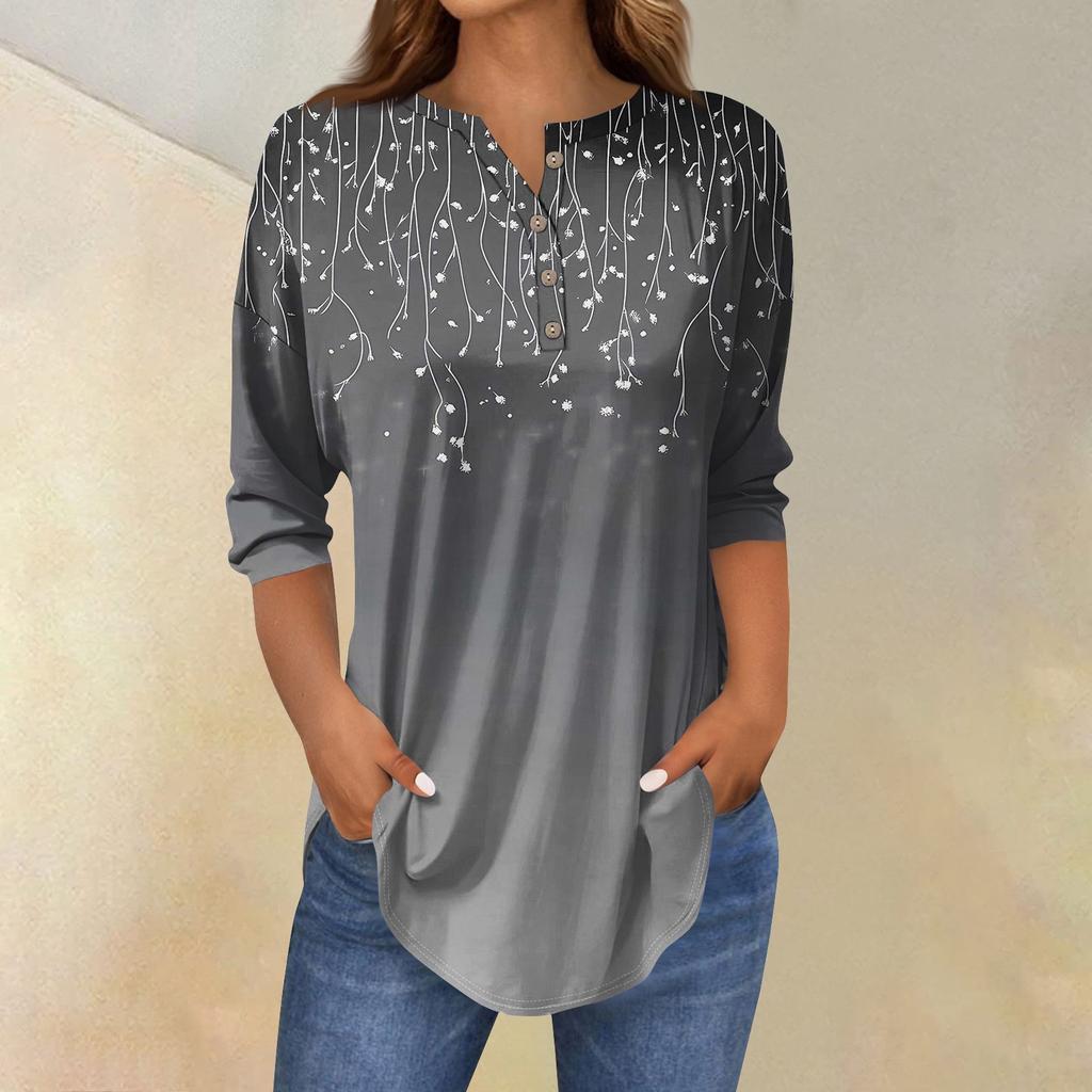 Рубашки с рукавом 3/4 для женщин, модные, повседневные, с круглым вырезом, с принтом, футболка, топ