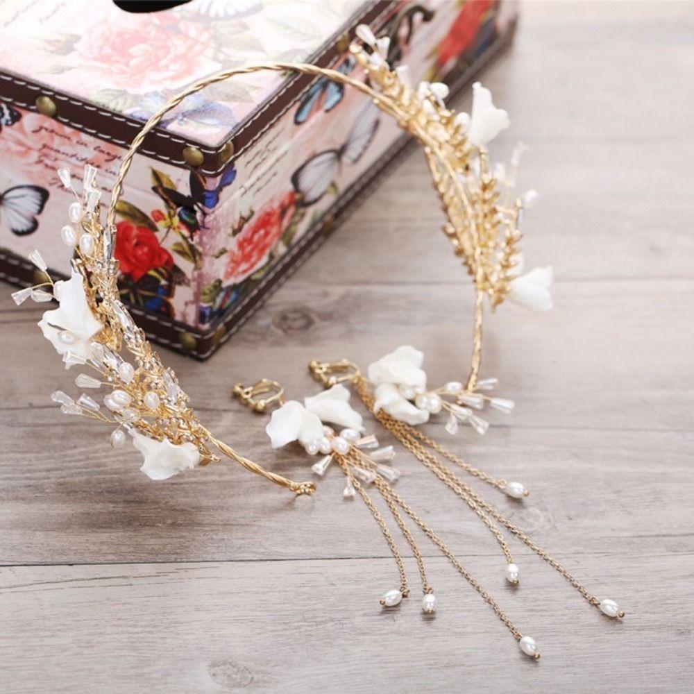 Handmade Bridal Headwear Earring Set Tassels Earring Flower Headbands Female Decoration