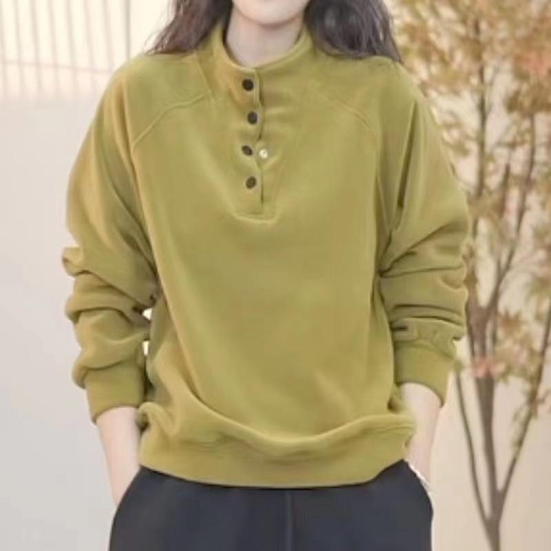 Женская вельветовая толстовка на пуговицах с флисовой подкладкой, Осень/Зима 2025 – Большой размер, Свободный, Теплый топ с длинным рукавом