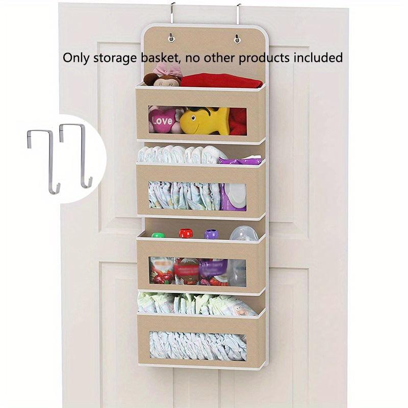 1pc 4 Large Pockets Hanging Door Storage Box with Transparent Windows&2 Widened Metal Hooks,suitable for Diapers&clothes&umbrella Storage.