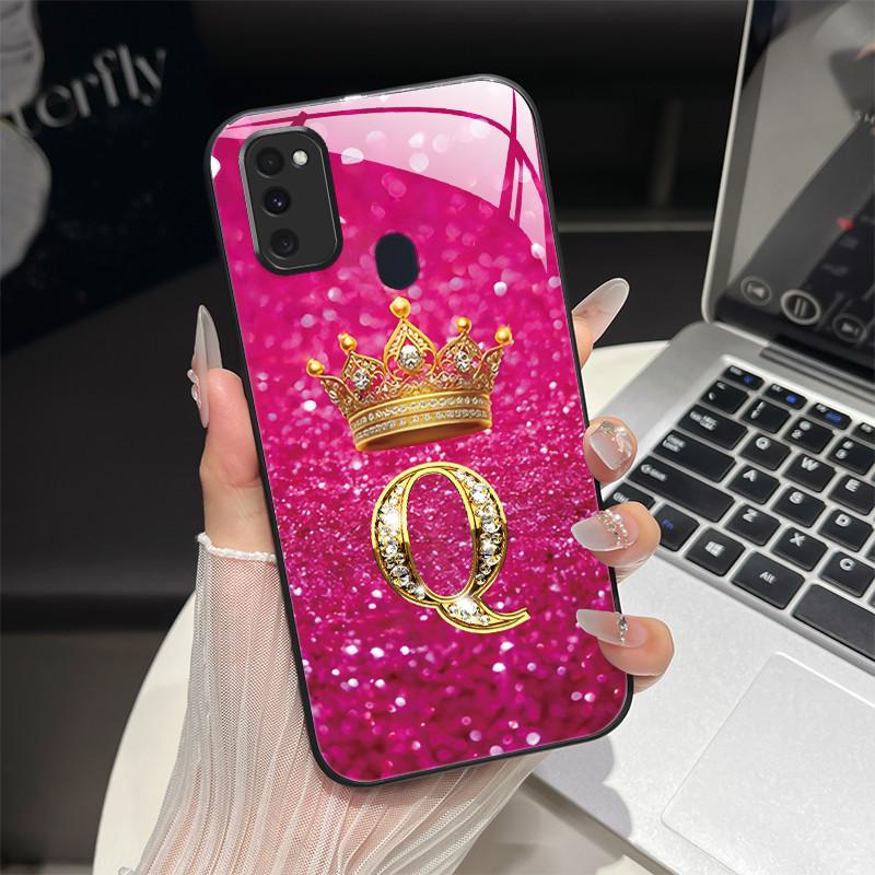 For Samsung M21 M31 M21S M31S Case Fashion Letters Hard Tempered Glass Back Covers For Samsung Galaxy M30s M 31 M 21 Phone Shell