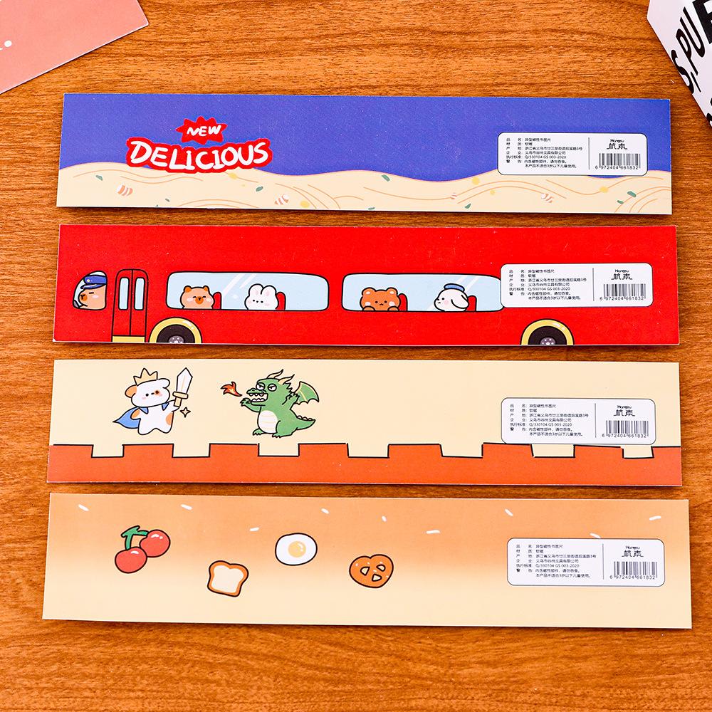 1pc Cartoon bus Magnetic Bookmark Ruler Student Cute High-value Bendable Ruler Special-shaped Magnetic Ruler