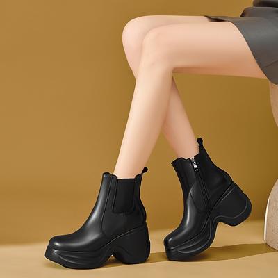 Кожаные ботинки Мартин с увеличением внутренней высоты на 10 см, 2025 новинка, круглый носок, толстая подошва-маффин, водонепроницаемые, на столе, маленький толстый каблук, короткие ботинки
