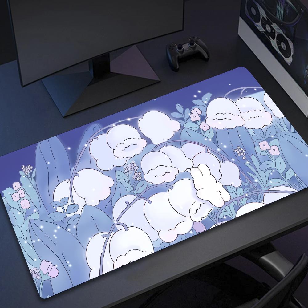 Cute Bunny Purple Flower Mouse Pad Large Computer Office Game Table Mats XXL Rubber Antislip Keyboard Mousepads Long Desk Pads
