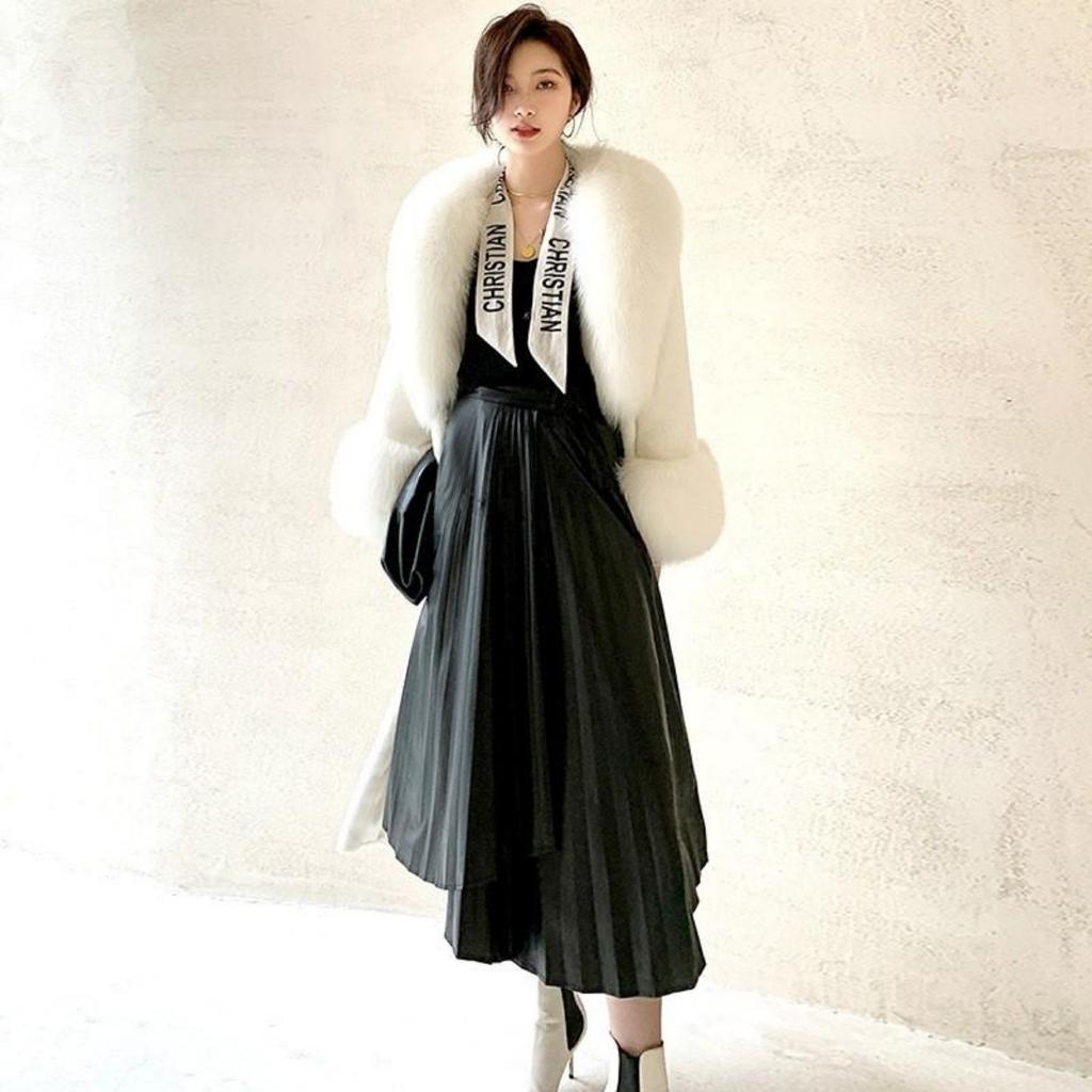 S-9XL Large Imitation Mink Fur Coat Women's Long Fur Coat Temperament Slim Fox Fur Collar Coat Large Windproof and Warm Fur Coat