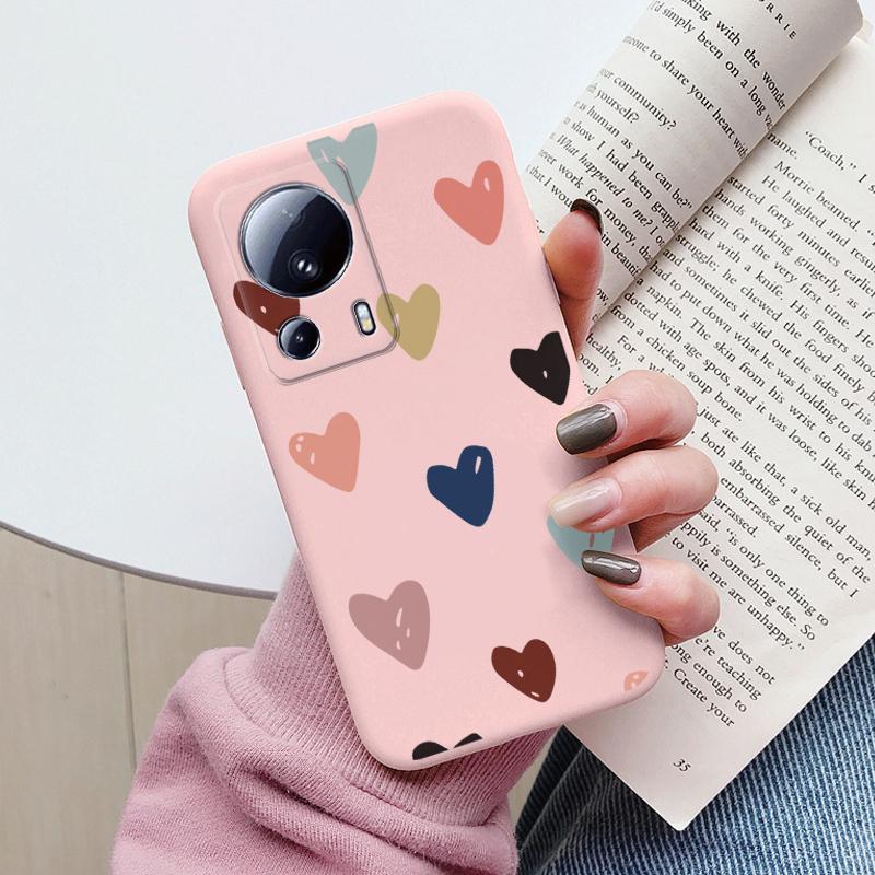 For Xiaomi 13 Lite Phone Case Cute Fashion Heart Flowers Soft Silicone Bumper Cover For Xiaomi13 Lite Fundas Shell Cartoon Gifts