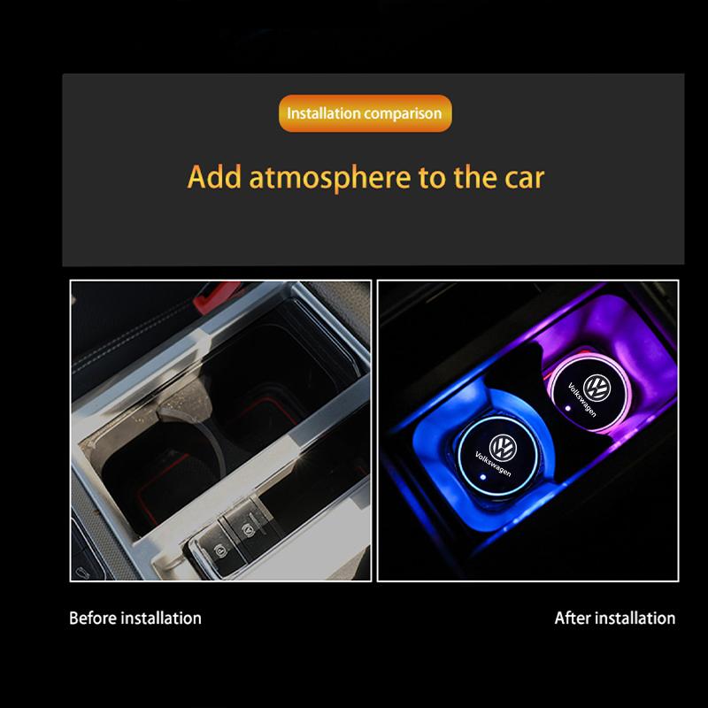 For VOLKSWAGEN VW Color Luminous Car Water Cup Coaster Holder Car Led Atmosphere Light For Volkswagen Golf Polo Passat b6 Tiguan