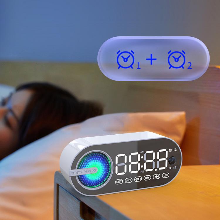 Мини Зеркальный Будильник Bluetooth-Колонка с TF-слотом, Цветные Огни, Мощный Бас, FM, Портативная Подарочная Колонка.