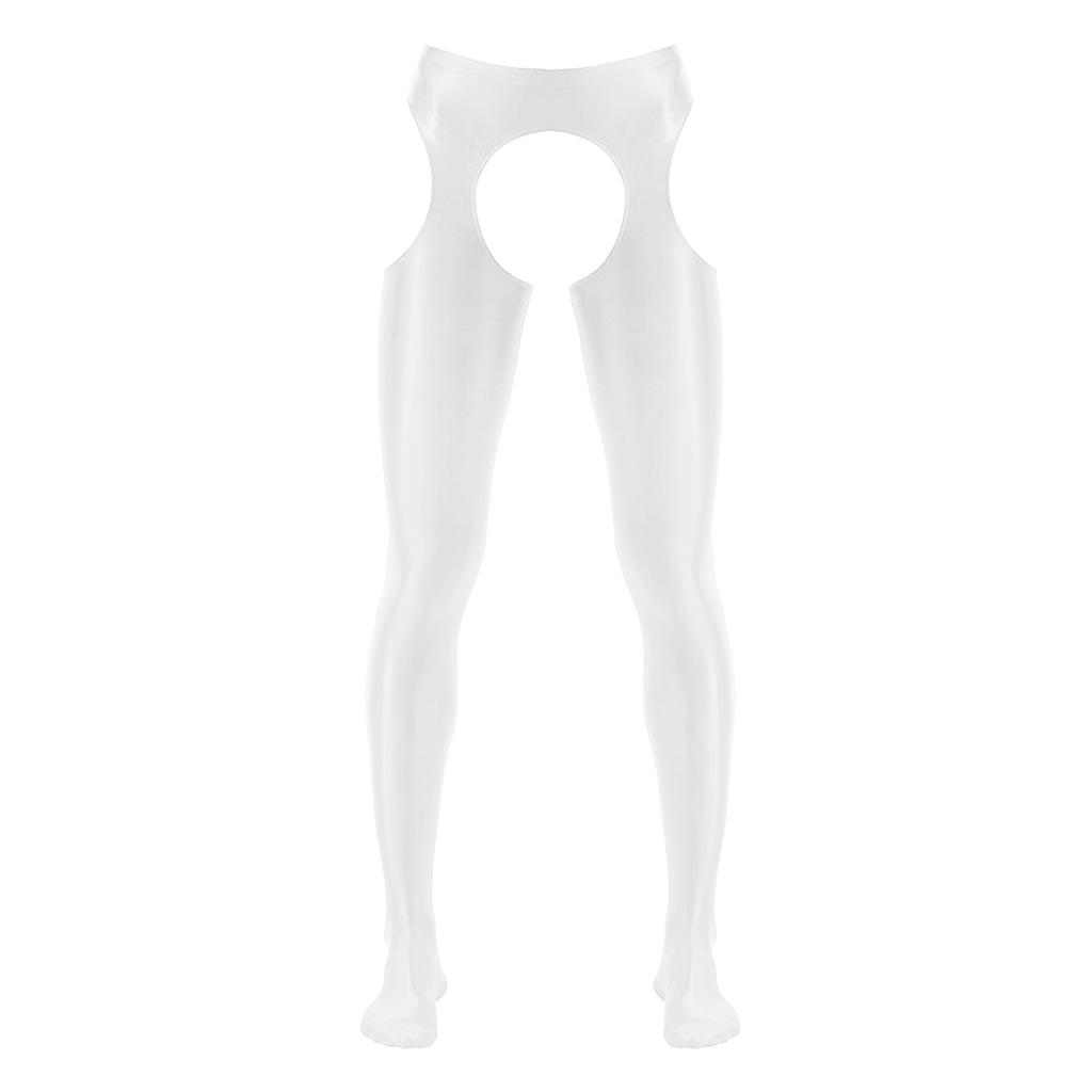 Mens Cutout Crotchless Pantyhose Glossy Mid Waist Tights Leggings