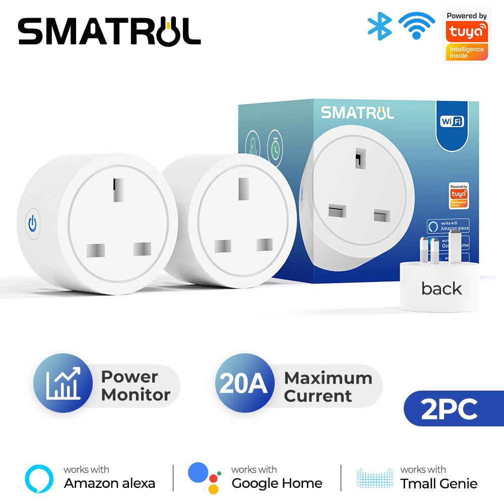 20a Tuya Smart Wi-Fi Plug UK Беспроводная розетка управления с функцией таймера мониторинга энергии работает с Alexa Google Home