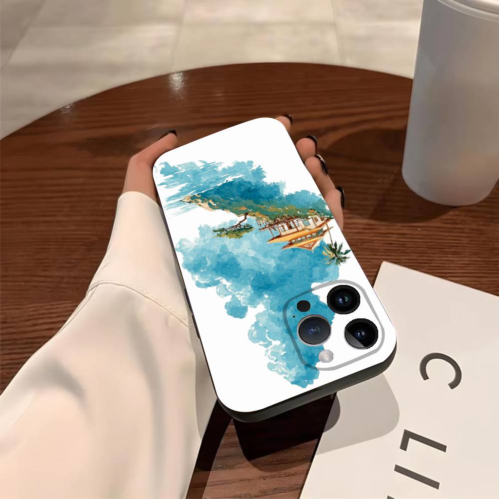 Чехол для телефона «У подножия горы» для iPhone 17, 16, 15, 14, 13, 12, 11, Pro, X, XS, Max, Plus Мягкий черный чехол