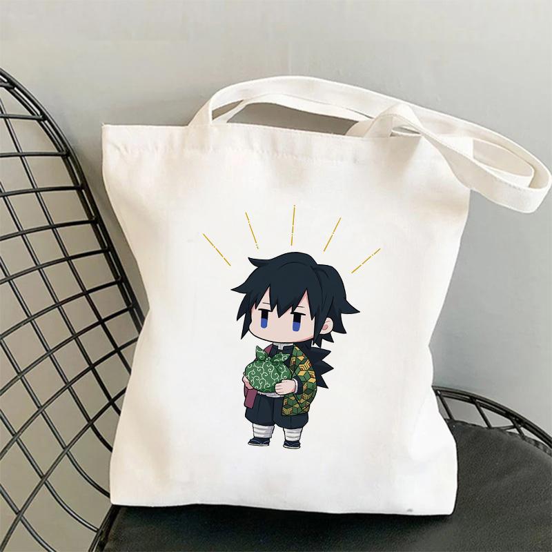 Kawaii Demon Slayer Kimetsu No Yaiba Аниме Сумка-шоппер Большая сумка Сумка для покупок Дорожная парусиновая сумка Pacakge Ручная сумка Белая пляжная сумка