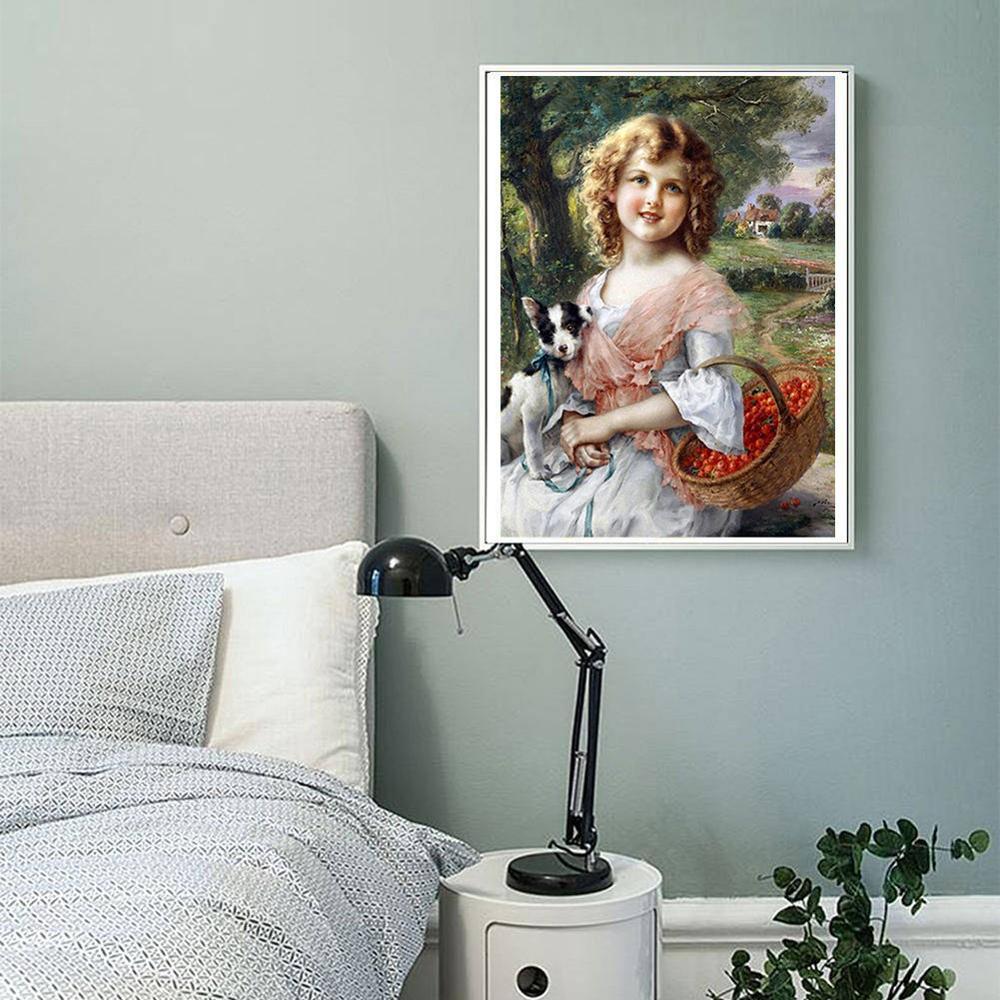 Алмазная картина Портрет "Девочка" Полный круглый алмаз вышивка Мозаика Картина из стразов Алмазная картина вышивка крестом